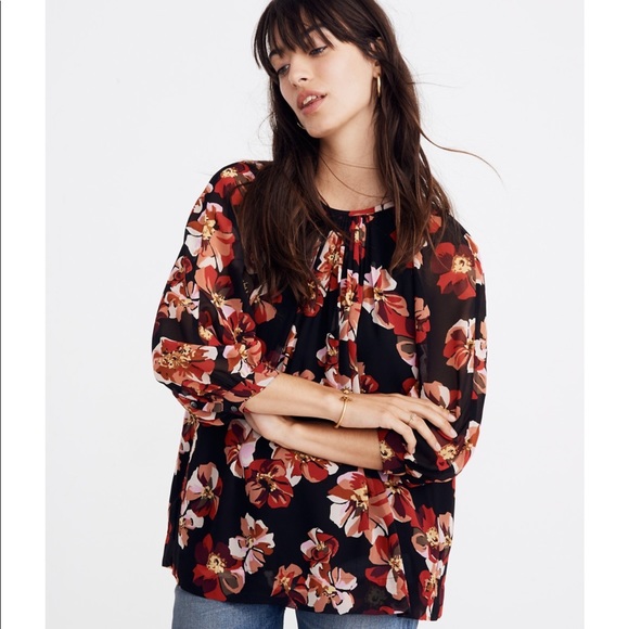 Madewell Tie-Back Bubble Sleeve Top in French Rose - Picture 2 of 5